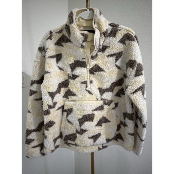United by Blue Recycled Sherpa Half Zip Pullover Egret Cream Beige Tan Size S - Picture 2 of 7